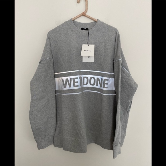 NEW We11done Gray Reflective Logo Sweatshirt - Picture 8 of 9
